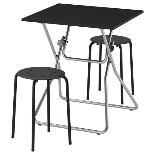 GUNDE / MARIUS Table and 2 stools, folding black/black, 67x67 cm