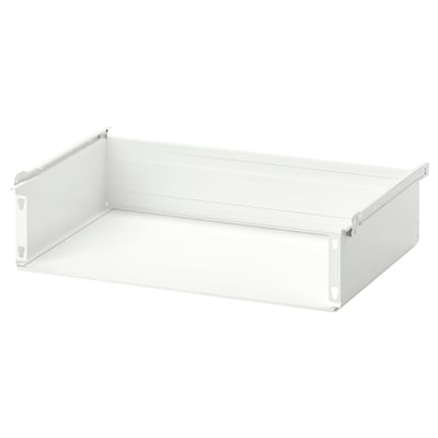 White HJÄLPA storage drawer, metal & plastic, rectangular, plain design.