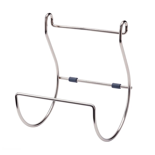 HULTARP nickel-plated metal rack, sleek silver, curved u-shape design, hangs items efficiently.
