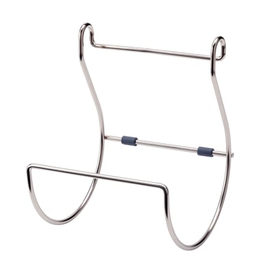 HULTARP nickel-plated metal rack, sleek silver, curved u-shape design, hangs items efficiently.