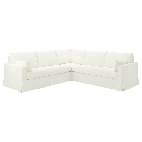 White l-shaped HYLTARP sofa with clean lines and comfortable upholstered cushions.