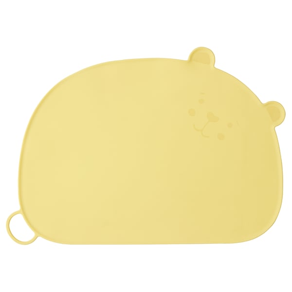Yellow bear-shaped kids silicone placemat.
