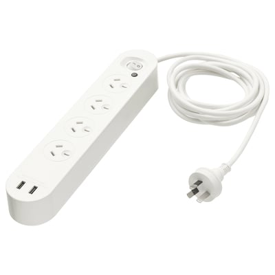 KOPPLA white surge protector: 4 outlets, 2 usb, polycarbonate