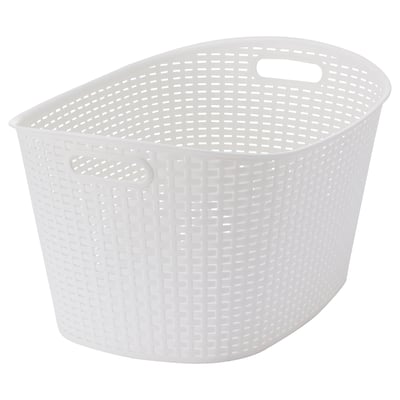 KYFFE white plastic basket with handles for easy carrying, perfect for laundry and organising.
