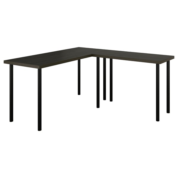 LAGKAPTEN: black l-shaped desk with metal legs.