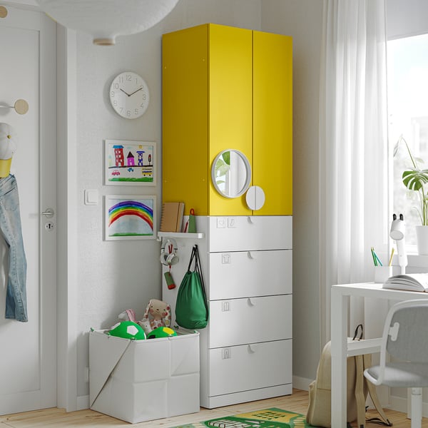 LASTARE Wardrobe combination, white/yellow, 60x42x201 cm