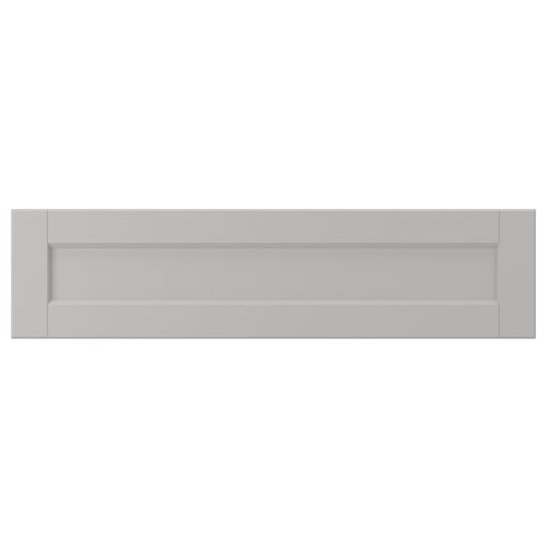 LERHYTTAN light grey wooden drawer front with bevelled edges and veneer panel.