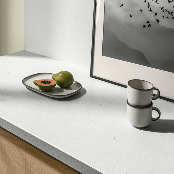 LOCKEBO Custom made worktop, off-white grey/concrete effect glass composite, 1 m²x4.0 cm
