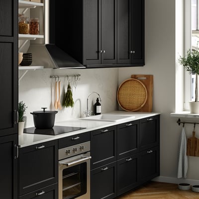 LOCKEBO Custom made worktop, white/grey lively marble effect/glass composite, 1 m²x2.0 cm