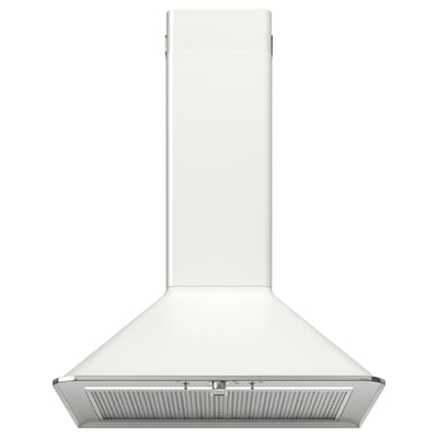 MATTRADITION white kitchen hood, traditional design with silver trim & controls.