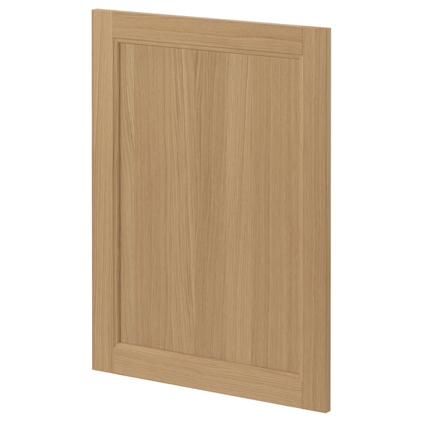 A single light brown wooden cabinet door with a simple square design and oak grain texture.