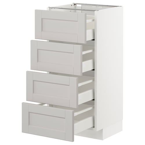 METOD kitchen cabinet with 4 grey, bevelled drawers, full-extension.