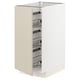 Ikea METOD white pull-out shelves, beige door, metal baskets.