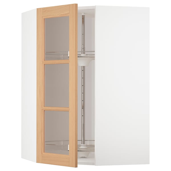 Open wooden cabinet showing shelves, part of ikea METOD kitchen system.