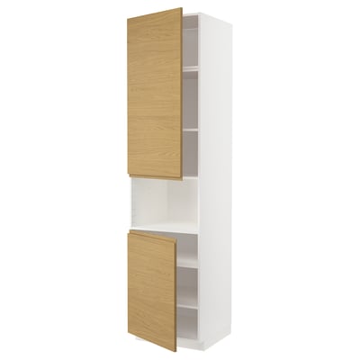 METOD kitchen unit: white & oak, tall, 3 shelves, minimalist.