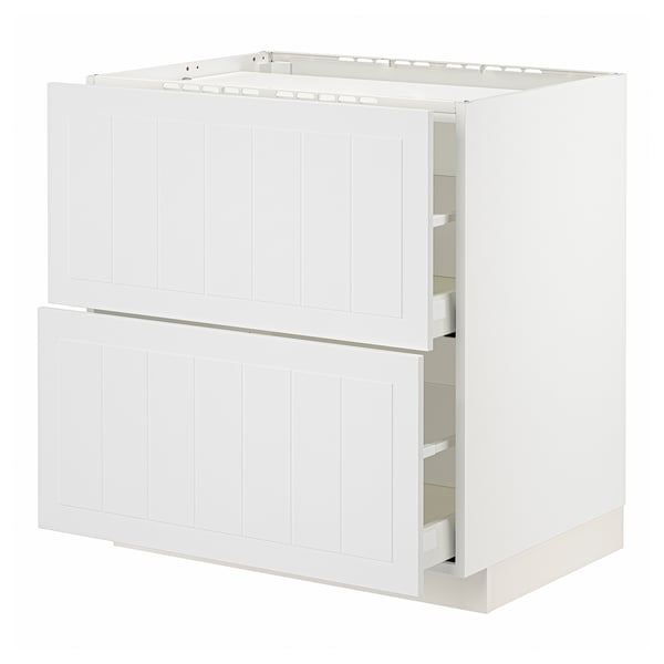 A white METOD kitchen unit with two drawers and a cabinet, featuring a clean, modern design.