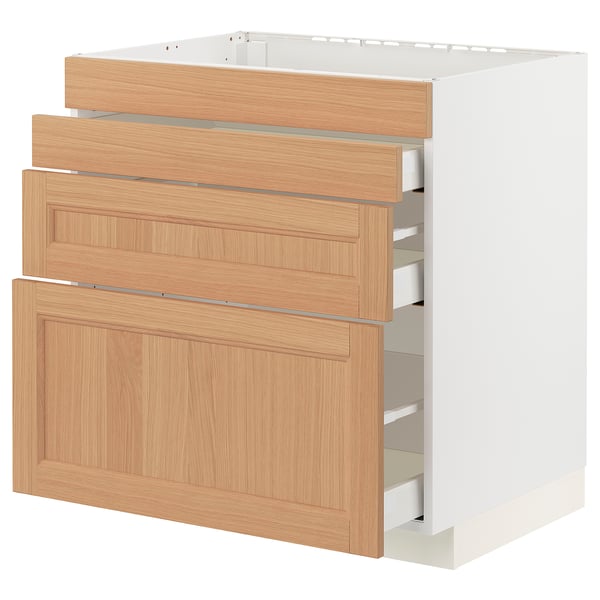 Wooden kitchen drawer set, oak finish, three-level organiser with full-extension drawers, lightweight.
