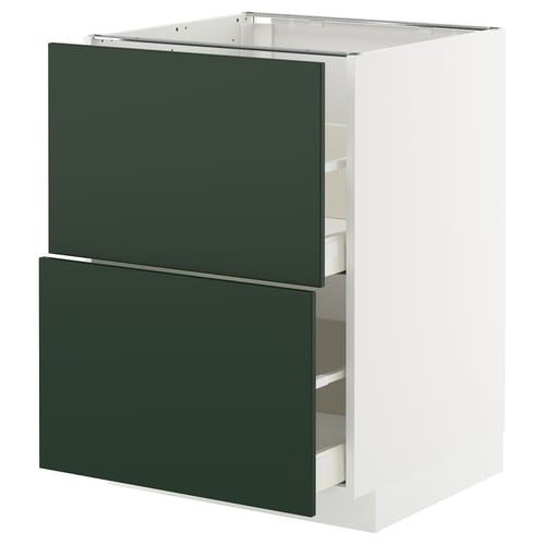 White and green ikea METOD kitchen unit with two drawers.