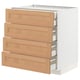 Modern kitchen cabinet, white and oak. Four open wood drawers, sleek design.