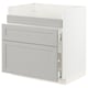White METOD kitchen cabinet with grey lerhyttan fronts, bevelled edges, and two drawers.