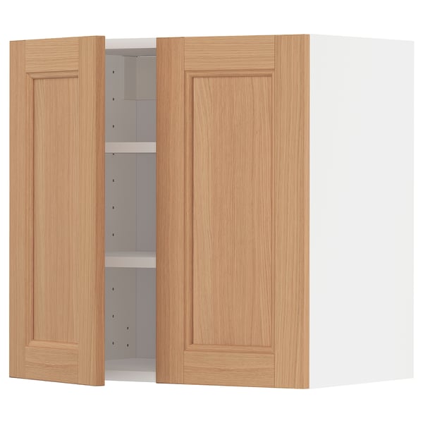 METOD kitchen cabinet with oak doors. Two-door design, natural wood colour, sturdy construction.