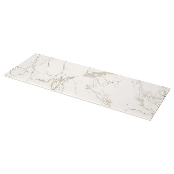 MÖCKLARP marble-patterned, white, heat/scratch-resistant kitchen worktop. Rectangular, smooth with golden veining.