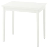 A small white square dining table named NÄSINGE with four smooth legs.