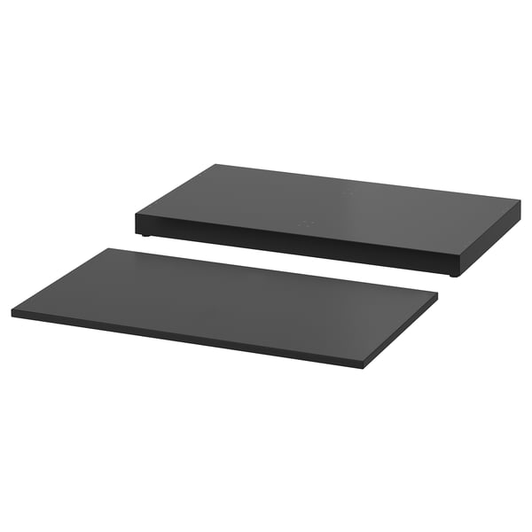 Two black rectangular shelves, one horizontal, one angled. Simple, modern design for modular storage. NORDLI collection.