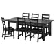Black NORDVIKEN dining set: 1 extendable table, 6 wooden chairs.