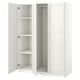White PAX wardrobe with mirror doors and adjustable shelves.