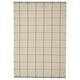 Off-white & green chequered cotton rug with flatweave design, suitable for dining area.