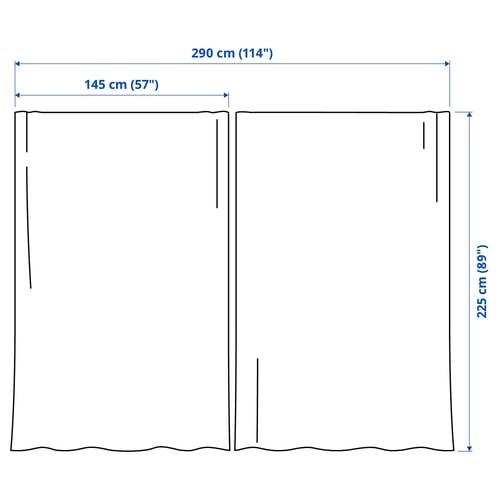 RITVA Curtains with tie-backs, 1 pair, grey-blue/with heading tape, 145x225 cm