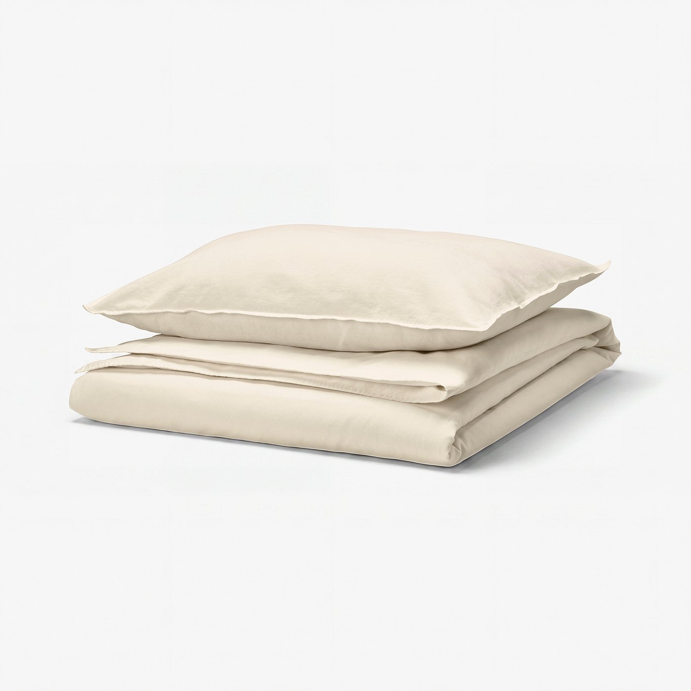 Beige rundhagtor duvet set, linen-cotton blend, pre-washed, square shape, soft minimalist design.