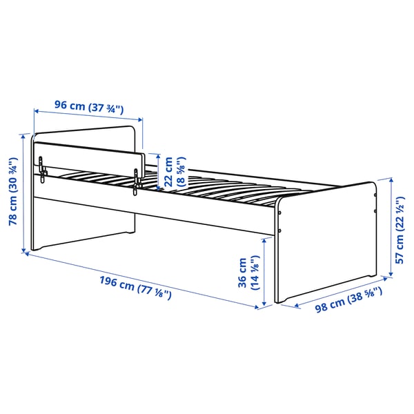 SLÄKT / NATTAPA Bed frame w guard rail+slat bd base, white, Single