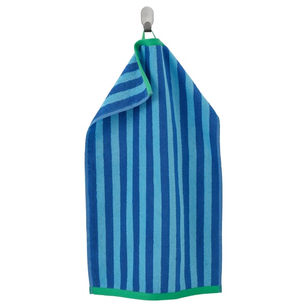 Blue and green striped towel hanging.