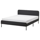 SLATTUM black bed frame, upholstered headboard, modern & simple design, easy assembly.