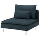Modern, deep-seated blue chair with metal legs and two cushions. Ideal for cosy relaxation.