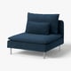 Blue upholstered SÖDERHAMN chair, modern design, corduroy fabric, four metal legs.