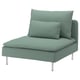 SÖDERHAMN chair in greenish grey, modern and cosy, with cushions and metal legs.
