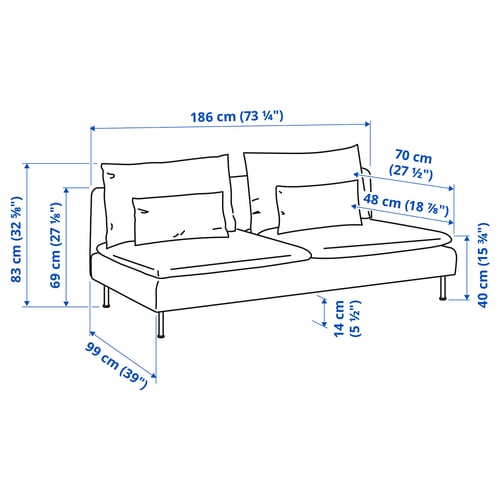 Illustration with measurements for the product: SÖDERHAMN.