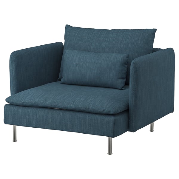 SÖDERHAMN, teal accent chair, modern design, metal legs, textured fabric.