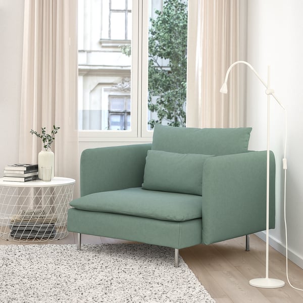 SÖDERHAMN green armchair: modern & comfy. Perfect for small spaces, fits near any window.