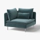 Teal SÖDERHAMN corner sofa chair with metal legs.