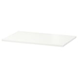 White rectangular shelf, flat surface made of particleboard.