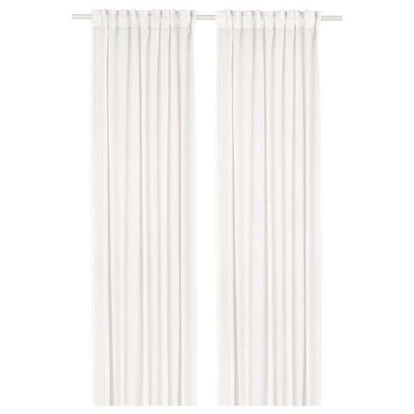 White STENFRÖ sheer curtains, sheer fabric with heading tape, diffuses light, 250 cm length. Easy-care polyester.