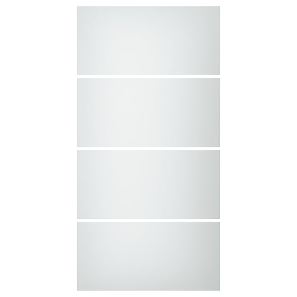 A SVARTISDAL frosted glass door panel in white, part of a wardrobe. Its rectangular, modern, and made of tempered glass.