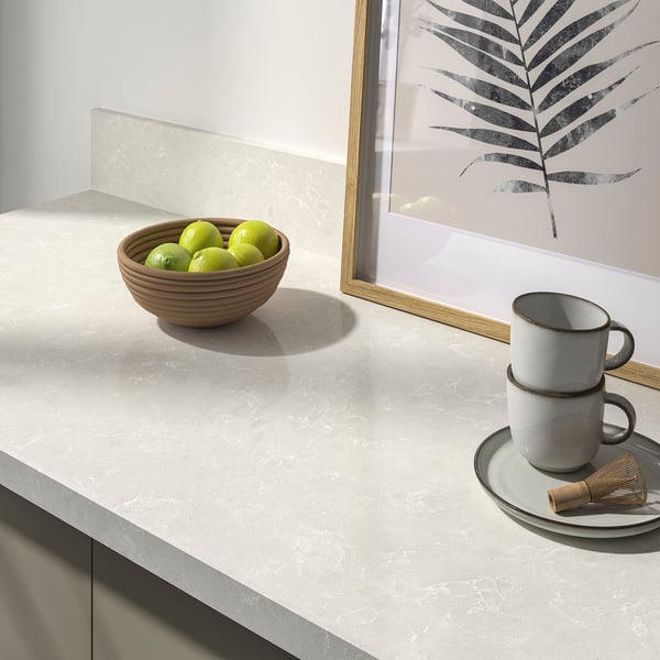 TÄRNHULT Custom made wall panel, light grey/white marble effect/glass composite, 1 m²x2.0 cm