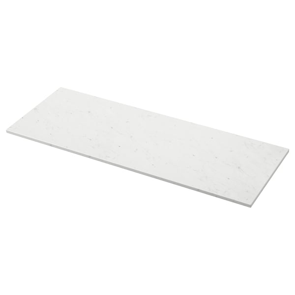 A TOLKEN white marble-effect countertop, rectangular, with a smooth, glossy finish, perfect for modern or traditional settings.