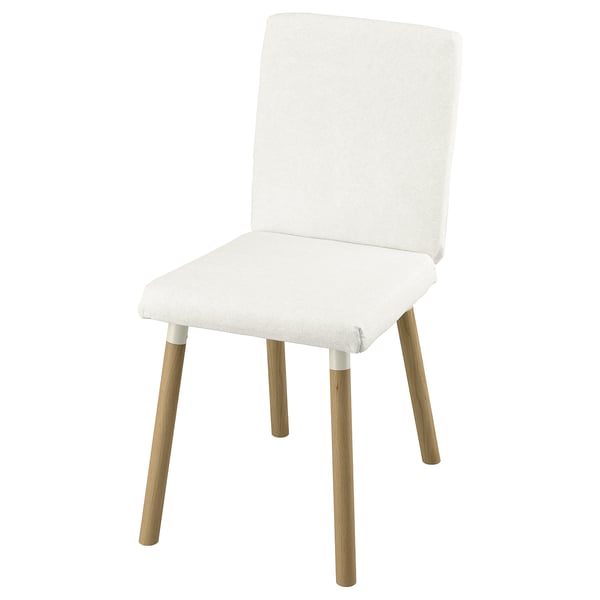 A TONSTAD chair in white with wooden legs. It a cushioned seat and back for comfort.