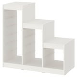 White TROFAST modular storage unit, featuring open shelves for easy access, suitable for kids rooms, made from particleboard and plastic edging.